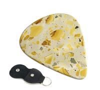 yellow marble Printed Guitar Picks, 6 Pack with Leather Keychain Pick Holder - 0.46mm, 0.71mm, 0.96mm Assorted Thickness for Acoustic Ukulele, Electric Guitar, Acoustic Guitar, Bass