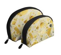 Yellow Marble Printed Makeup Bags 2-Piece Portable Shell Travel Toiletry Bag Cosmetic Organizer Bag for Women