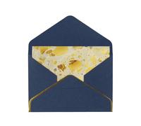yellow marble Printed Pearl Paper Greeting Card, Blue - Folded Blank Cards with Gold Trim for Weddings, Birthdays, Christmas