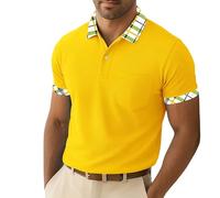 Yellow Mens Polo Shirts Short Sleeve Collar T-Shirt Plus Size Loose Trendy Shirt Button Up Lightweight Comfortable Sports T Shirts Fit Casual Summer Tops for Office Work XL