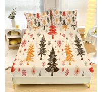 Yellow Merry Christmas3-Piece Bed Sheet Set - Hotel-Quality Microfiber Fitted Sheet, 30cm Deep Pocket, Anti-Pilling & Fade Resistant - Fits Super King Bed (260x220cm) q278