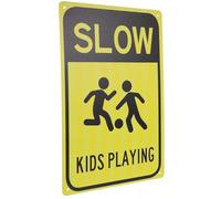 Yellow Metal Slow down Road Sign Playing Caution Warning Street | Outdoor-ready Iron Signage for Residential Streets or School Gates, Smooth Surface, Reminds Drivers to Reduce Speed