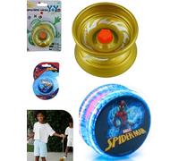 Yellow Metal Trick YoYo 5cm & Spiderman LED Light-Up Yo-Yo 5.5cm 2 pack Bundle for Kids, Beginner Responsive Skill Toy with Spare String, Fidget Play, Birthday Gift, Outdoor Activity Set