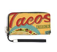 Yellow Mexican Food Tortilla, Hamburger, Burrito, Tequila Long Clutch Wallet, Long Handbag with Removable Wristlet Strap, PU Leather Zip Purse, Credit Pass Case Card-Holder for Men Women