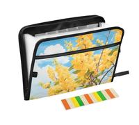 Yellow Mimosa Blooming Tree Expanding File Folder with Sticky Labels, 13 Pockets Accordion File Folder Document Organizer with Zipper Closure