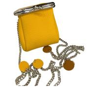 Yellow Mini Crossbody Bag, Cute Lipstick Coin Purse for Women with Chain Strap, Small PU Leather Bag with Kiss Lock Closure, Compact Lipstick Case Shape, Metallic Round Clasp, Hand Carry