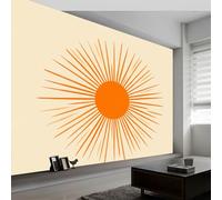 Yellow Minimalist Bohemian Sun Rays Wall Mural Wallpaper - Non-Woven Decorative Wallpaper, Premium Wall Print Art for Living Room Bedroom Decoration Poster, W250 x H175 cm