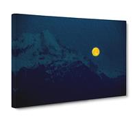 Yellow Moon Over The Mountain By Canvas Print | Gallery Wrapped 30mm Frame Wall Art | 30x20 inches | Ready to Hang | Modern Space Picture | Living Room Bedroom Lounge Office