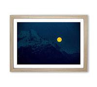 Yellow Moon Over The Mountain by Framed Print | A2 Oak Framed Wall Art | Ready to Hang | Modern Space Picture | Living Room Bedroom Lounge Office