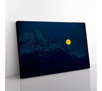 Yellow Moon Over The Mountain By Modern Art Canvas Wall Art Print Ready to Hang, Framed Picture for Living Room Bedroom Home Office Décor, 76x50 cm (30x20 Inch)