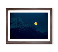Yellow Moon Over The Mountain By Modern Art Framed Print | A3 Walnut Framed Wall Art | Ready to Hang | Modern Space Picture | Living Room Bedroom Lounge Office