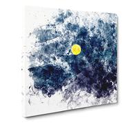 Yellow Moon Over the Mountain Watercolour Modern Canvas Wall Art Print Ready to Hang, Framed Picture for Living Room Bedroom Home Office Décor, 20x20 Inch (50x50 cm)