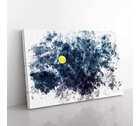 Yellow Moon Over The Mountain Watercolour Modern Canvas Wall Art Print Ready to Hang, Framed Picture for Living Room Bedroom Home Office Décor, 60x40 cm (24x16 Inch)