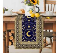 Yellow Moon Star Dark Blue Table Runner 70 Inches Long,Table Runners Kitchen Dining Tables Decoration for Home Party Decor, Traditional Ethnic Style Tables Runner Wedding Dresser Scarf