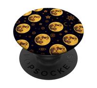 Yellow Moon Stars Celestial Night Sky Abstract Design PopSockets Adhesive PopGrip