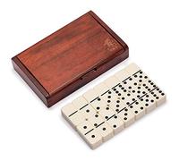 Yellow Mountain Imports 28 Tiles Double 6 Dominoes (Pips/Dots) Game Set - Jumbo Tournament Size Dominos with Dark Oak Wood Case
