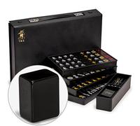 Yellow Mountain Imports Age 14+ Japanese Riichi Mahjong Set - Black Standard Size Tiles and Vinyl Case - with East Wind Tile, Set of Scoring Sticks, & Dice