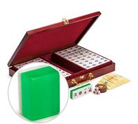 Yellow Mountain Imports Classic Chinese Mahjong Game Set, Emerald with 148 Medium-Size Translucent Green Tiles and Wooden Case