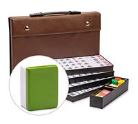 Yellow Mountain Imports Japanese Riichi Mahjong Set - Large White and Green Tiles, Vinyl Case - Includes East Wind Tile, Betting Sticks, and Dice