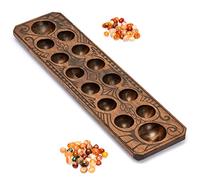 Yellow Mountain Imports Mancala Set with 44 centimeters Solid Wood Board and Quartz Pebble Playing Pieces