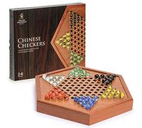 Yellow Mountain Imports Wooden Chinese Checkers Halma Board Game Set Age 5+ - 32.2 Centimeters - with Drawers and Colorful Glass Marbles