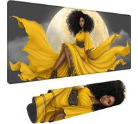 Yellow Mouse Mat 1000x500x3 mm Large Gaming Mouse Pad African Woman Desk Mat with Stitched Edges, Mousepad Non Slip Rubber Base, Waterproof Keyboard Desk Pad, Office Accessories for Home Decor w-5237
