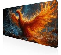 Yellow Mouse Mat,Large Mousepad 700x300x3mm Phoenix Gaming Mouse Pad,Desk Pad with Stitched Edges,Extended Waterproof Keyboard Mat Non-Slip Rubber Base for Office,Home Desk Accessories for Men D1-346