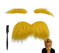 Yellow Moustache and Eyebrow Set - Self Adhesive Fake Beard Plush Funny Costume Moustache for Men & Women, Ideal for Lorax Costume, Parties, Halloween & Theme Days