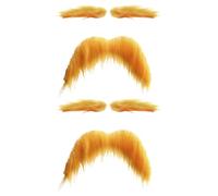 Yellow Moustache and Eyebrows, 2 Pack Fake Yellow Beard and Eyebrow Set Stickers, Self-Adhesive Simulation Fake Beard Party Supplies, Halloween Mustache Photo Props for Theatrical Performances