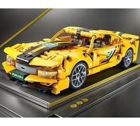 Yellow Muscle Car | Build A Model Sports Car (451pcs Building Blocks) Luxury Yellow Racing Vehicle with Black Racing Strip Decal with Opening Doors - Model Building Kit | Gift Idea!