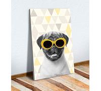 YELLOW MUSTARD GREY GEOMETRIC CANVAS WALL ART PRINT ARTWORK PUG SUNGLASSES NEW (18in x 12in / 45cm x 30cm)