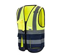 Yellow navy xsmall high viz Class 2 hi vis Zipper Front High Visibility vest Hi Vis Executive Vest Waistcoat with Phone & ID Pockets