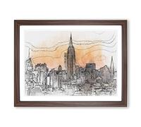 Yellow New York Skyline In Abstract Modern Art Framed Print | A4 Walnut Framed Wall Art | Ready to Hang | Abstract Cityscape Picture | Living Room Bedroom Lounge Office