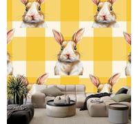 Yellow Non-Woven Photo Wallpaper, Cute Cartoon Animals Rabbit Premium Mural Wallpaper - Wall Mural for Bedroom Living Room Decoration Poster 138 x 101 inch (W x H)