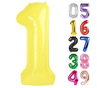 Yellow Number 1 Balloon 40 Inch, 1th Birthday Party Decorations for Children, Giant Glitter 1 Shape Foil Balloon for Party Supplie
