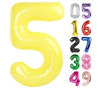 Yellow Number 5 Balloon 40 Inch, 5th Birthday Party Decorations for Children, Giant Glitter 5 Shape Foil Balloon for Party Supplie