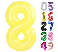 Yellow Number 8 Balloon 40 Inch, 8th Birthday Party Decorations for Children, Giant Glitter 8 Shape Foil Balloon for Party Supplie