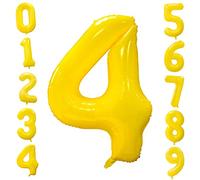 Yellow Number Balloon, 40 Inch Yellow Number 4 Birthday Balloons Foil Helium Number Balloons, Lemon Yellow Party Balloons for Baby Shower Daisy Party Decor, Yellow Birthday Decorations for Boys Girls