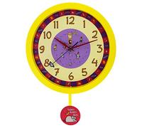 Yellow Nursery Rhyme Hickory Dickory Dock Silent Sweeping Seconds Quartz Wall Clock with moving pendulum
