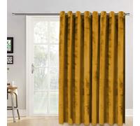 (Yellow/Ochre, 66" x 84" (167cm x 210cm)- 1 Panel Curtain) Luxury Velvet Curtains Eyelet Ring Top Ready Made Blackout Curtains Living Room Bedroom