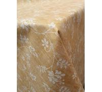 Yellow Ochre Floral Leaves Flowers PVC Tablecloth Natural White Leaves Textured Feel PVC Plastic Vinyl Oilcloth Wipe Clean Party Table Cloth Protector (Oval 200cm x 135cm 78" x 52" inches)