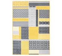 Yellow Ochre Grey Traditional Patchwork Area Rug Kukoon Yellow 80cm x 150cm