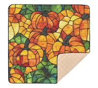 Yellow Oil Painting Halloween Pumpkin Cute Foldable Baby Activity Play Mat for Indoor Outdoor Comfortable Kicking Mat for Babies Infants Toddlers, 50'' x 50''