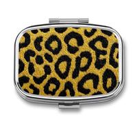 Yellow on Black Leopard Print Pill Box 2 Compartment Portable Medicine Pill Case Travel Pill Organizer for Pocket Purse