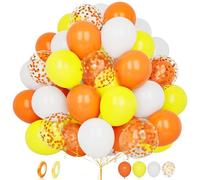 Yellow Orange Balloons, 60 pcs 12 Inch Matte Orange Yellow White Confetti Latex Balloons with Ribbon For Girls Boys Birthday Baby Shower Wedding Thanksgiving Graduation Engagement Party Decoration