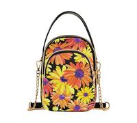 Yellow Orange Daisies Coneflowers Single Shoulder Handbags Pastel Phone Handbag Small Chain Purse Quilted Ladies Tote Crossbody Satchel