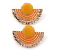 Yellow Orange Enamel Half Moon Egyptian Style Stud Earrings - 45mm