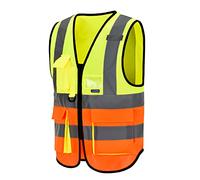 Yellow Orange high viz Class 2 hi vis Zipper Front High Visibility vest Hi Vis Executive Vest Waistcoat with Phone & ID Pockets