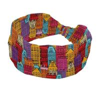 Yellow Orange Red Purple Blue Buildings Pattern Wide Headbands for Women, Non Slip Sports Hair Bands, Stretchy Head bands, Fahion Wide Headband for Yoga, Workout, Daily