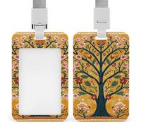 Yellow Orange Tree of Life Retractable ID Badge Holder with Lanyard - Vertical Badge Reel,Keychain Clip,Name Tag Id Card Holder Protector for Nurse Officer Teacher Security Staff Women Men
